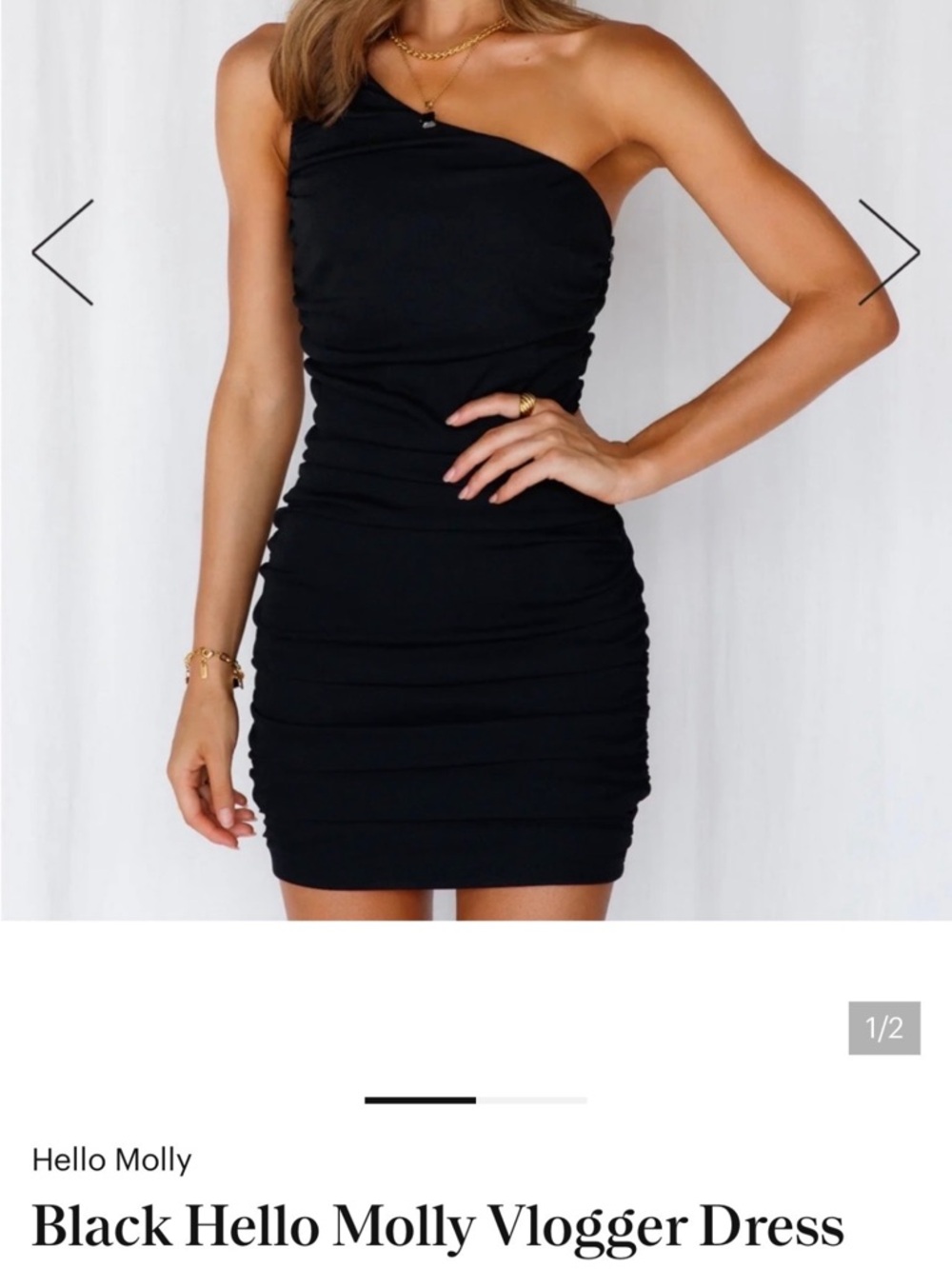 Hello Molly Black Asymmetric One-Shoulder Ruched Mini Dress